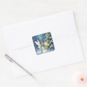 Kleine fee die kerstbomen versiert vierkante sticker (Envelop)