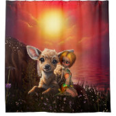 Kleine fee en de schattige fawn. douchegordijn (Voorkant)
