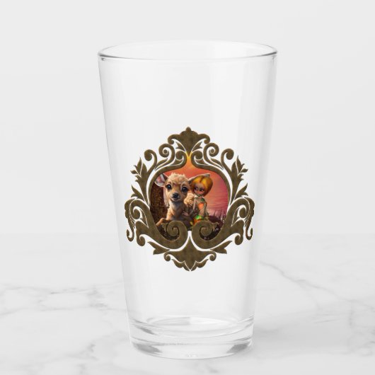 Kleine fee en de schattige fawn. glas (Voorkant)