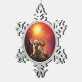 Kleine fee en de schattige fawn. tin sneeuwvlok ornament (Rechts)