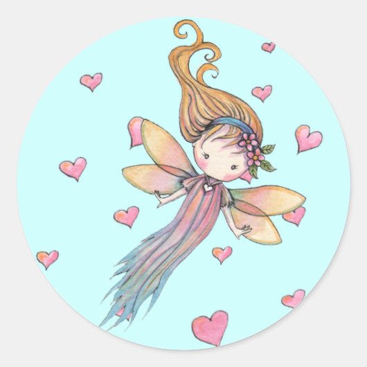 Kleine fee en hartstickers ronde sticker (Voorkant)