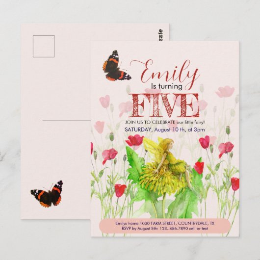 Kleine fee en papavers briefkaart (Voorkant / Achterkant)