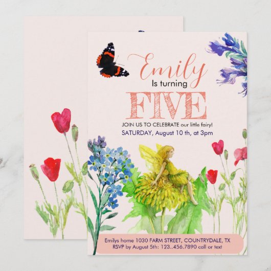 Kleine fee en wilde bloemen kaart (Voorkant / Achterkant)