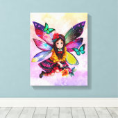 Kleine fee met bloemen canvas afdruk (Insitu (Houten vloer))