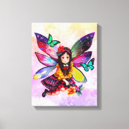 Kleine fee met bloemen canvas afdruk