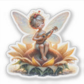 kleine fee op zonnebloem met ukelele sticker (Voorkant)
