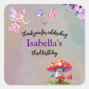 Kleine fee paddenstoel huis vlinders elke leeftijd vierkante sticker