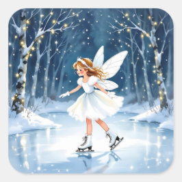Kleine Fee Schaatsen Kerstmis Vierkante Sticker