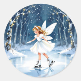 Kleine fee schaatsen met Kerstmis Ronde Sticker