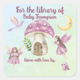Kleine fee voor de bibliotheek van vierkante sticker