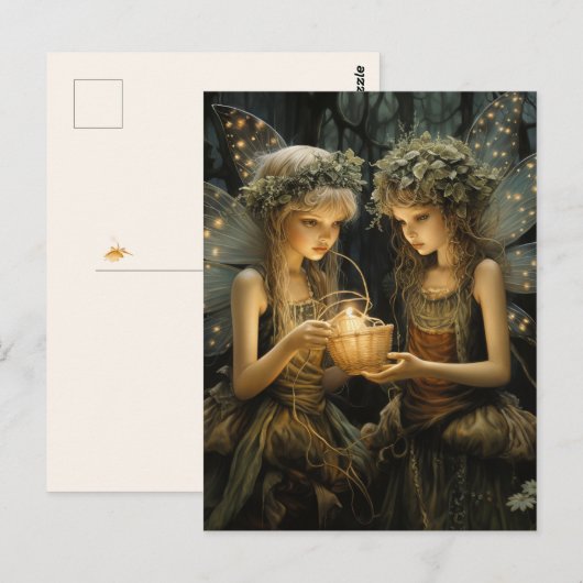 Kleine feeën in de Bossen  gloeiende lichten Briefkaart (Voorkant / Achterkant)