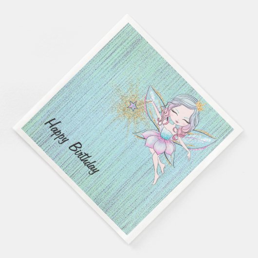 Kleine feeën in roze en blauwe verjaardag servet (Hoek)