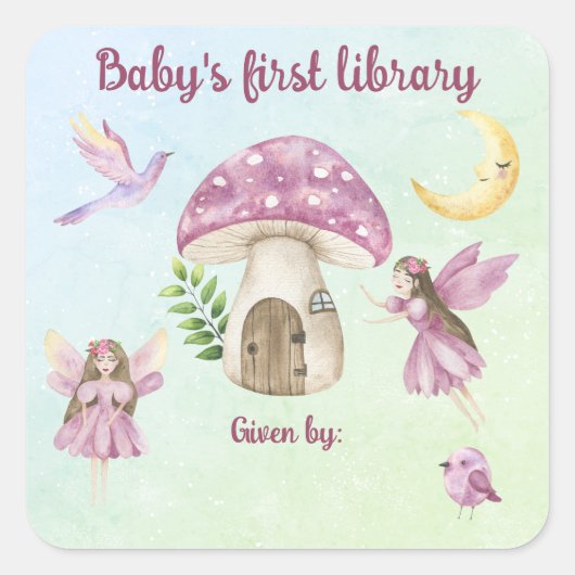 Kleine feeënbaby's eerste bibliotheek vierkante sticker (Voorkant)