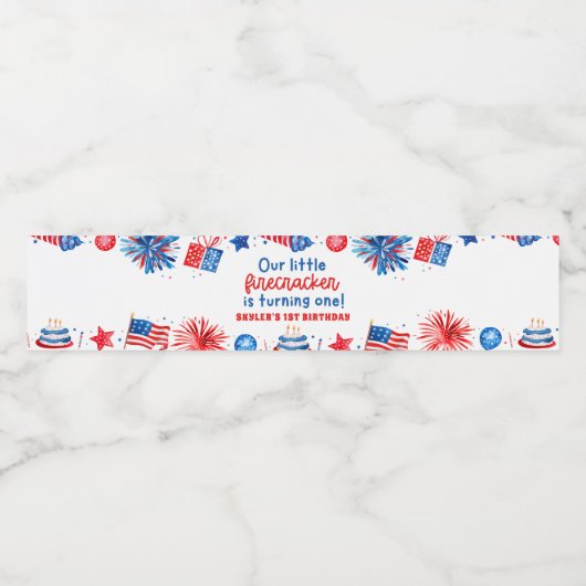 Kleine Firecracker 4 juli Zomer 1 Verjaardag Waterfles Etiket (Enkel label)