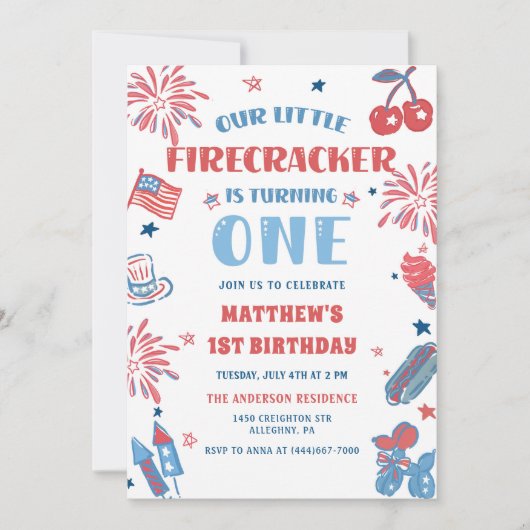 Kleine Firecracker 4th van 1 juli Verjaardag Kaart (Voorkant)