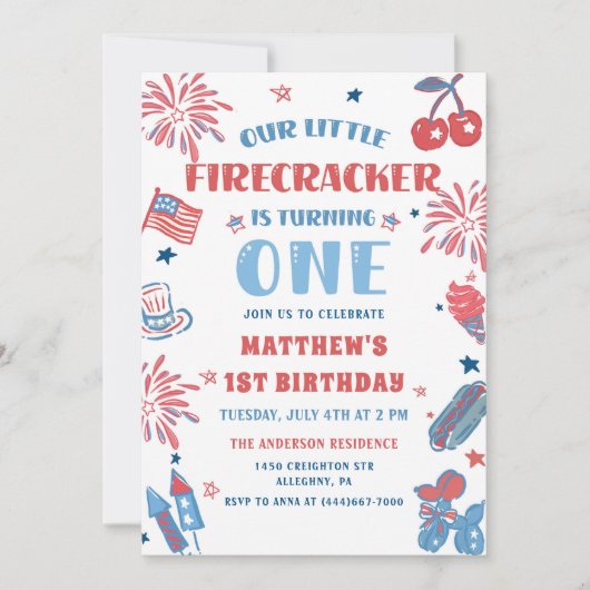 Kleine Firecracker 4th van 1 juli Verjaardag Kaart (Voorkant)