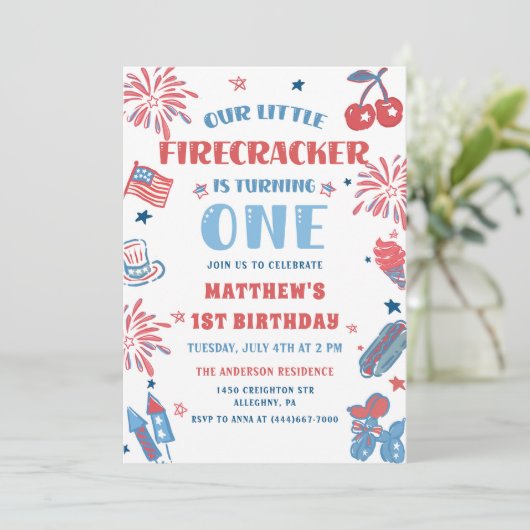 Kleine Firecracker 4th van 1 juli Verjaardag Kaart (Staand voorkant)