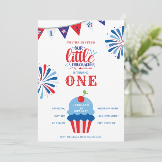 Kleine Firecracker 4th van 1 juli Verjaardag Kaart (Staand voorkant)