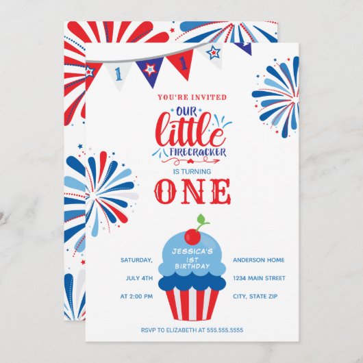 Kleine Firecracker 4th van 1 juli Verjaardag Kaart (Voorkant / Achterkant)