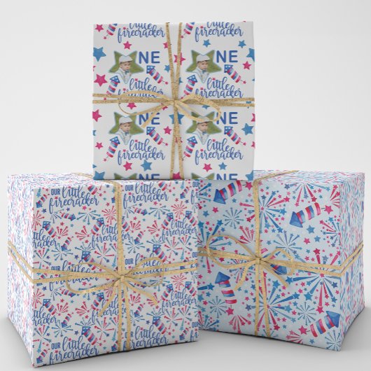Kleine Firecracker 4th van juli Eerste Verjaardag Inpakpapier Vel