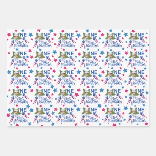 Kleine Firecracker 4th van juli Eerste Verjaardag Inpakpapier Vel (Voorkant 3)