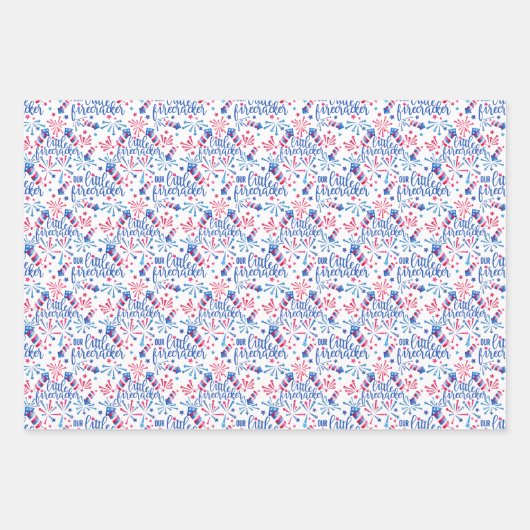 Kleine Firecracker 4th van juli Eerste Verjaardag Inpakpapier Vel (Voorkant 2)