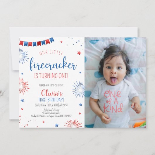 Kleine Firecracker Kids Verjaardagsfeestfoto Kaart (Voorkant)
