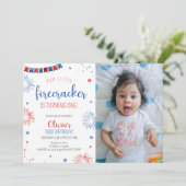 Kleine Firecracker Kids Verjaardagsfeestfoto Kaart (Staand voorkant)