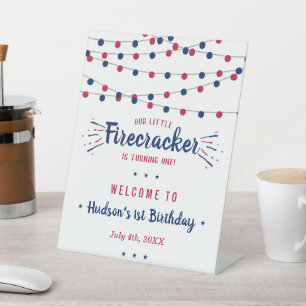 Kleine Firecracker op 4 juli 1991 Reclamebord Met Voetstuk