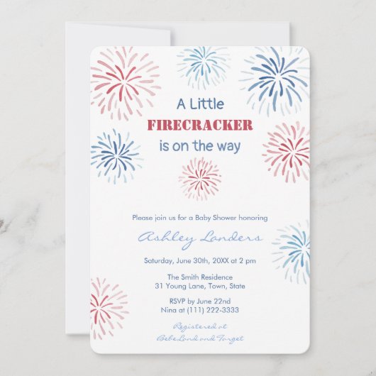 Kleine Firecracker op weg naar Baby shower Partij Kaart (Voorkant)