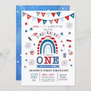 Kleine Firecracker Red White en Blue Birthday Kaart
