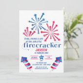 Kleine Firecracker Rood Wit Blauw Verjaardagsfeest Kaart (Staand voorkant)