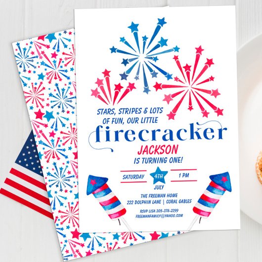 Kleine Firecracker Rood Wit Blauw Verjaardagsfeest Kaart