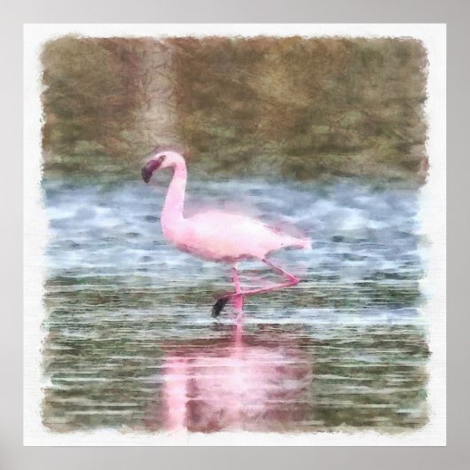 Kleine flamingo-Waterverf Poster (Voorkant)