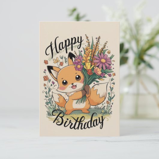 Kleine  Fox Verjaardag Kaart (Staand voorkant)