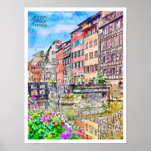 Kleine Frankrijk vintage reis waterverf Poster