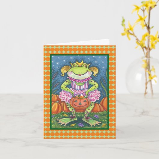 KLEINE FROG HOPPY HALLOWEEN NOTE KAART Verse (Gele Bloem)