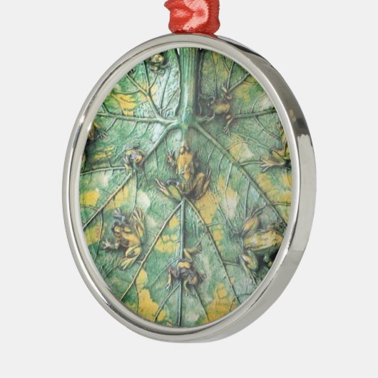 KLEINE FROGS OP EEN GROENE LEAF METALEN ORNAMENT (Links)