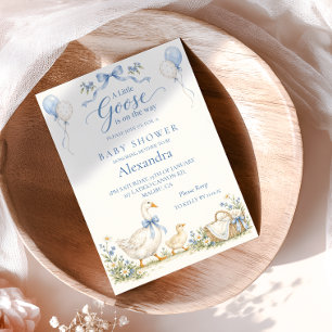 Kleine Gans Blauwe Strik Baby Shower Kaart