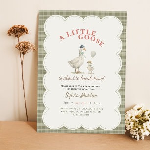 Kleine Gans Lichtgroene Gingham Strik Baby Shower Kaart