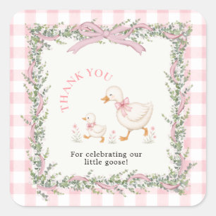 Kleine Gans Roze Gingham Domme Gans Bedankt Vierkante Sticker
