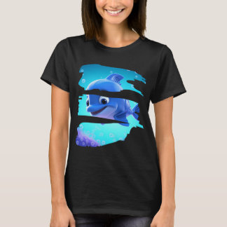 kleine geanimeerde baby dolfijn in de diepten van t-shirt