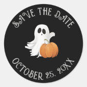 Kleine geest en pompoenen redden de datum ronde sticker (Voorkant)