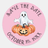 Kleine geest en pompoenen redden de datum ronde sticker (Voorkant)