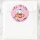 Kleine geest en pompoenen redden de datum ronde sticker (Tas)