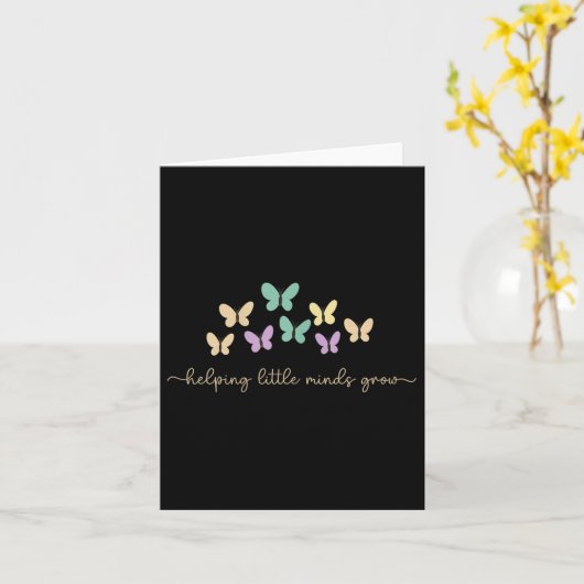 Kleine geesten helpen vlinderretro-leraar te groei kaart (Gele Bloem)