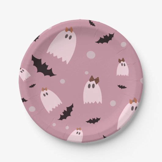Kleine geesten met roze bogen Halloween Papieren Bordje (Voorkant)