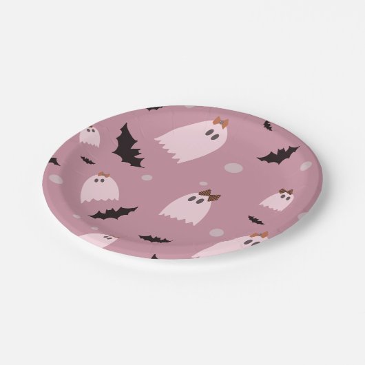 Kleine geesten met roze bogen Halloween Papieren Bordje (Gekanteld)