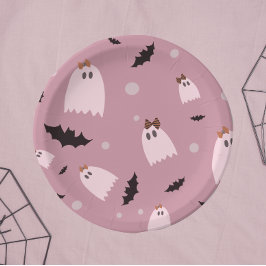 Kleine geesten met roze bogen Halloween Papieren Bordje