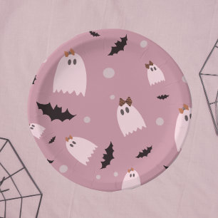 Kleine geesten met roze bogen Halloween Papieren Bordje